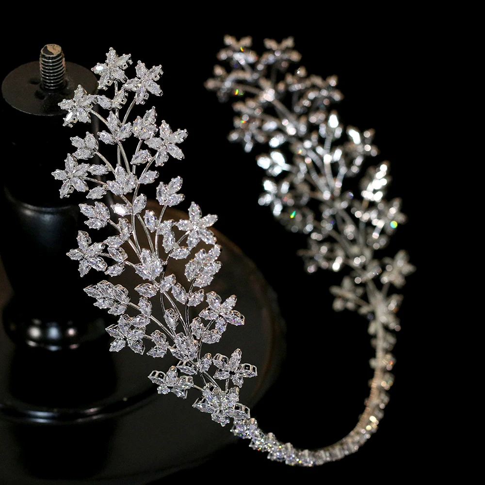 Luxury wedding hair band wedding hair accessories silver bride crystal headdress handmade ethnic headdress zirconia crown