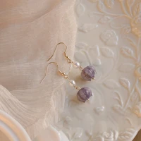 origin summer korean fashion glossy flower dangle earring for women girls purple imitation pearl hook earring jewelry pendientes
