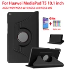 Вращающийся на 360 градусов чехол для Huawei MediaPad T5 10 AGS2-W09L09L03 10,1 дюймов T5 10,1, кожаный чехол-книжка с подставкой + пленка + ручка