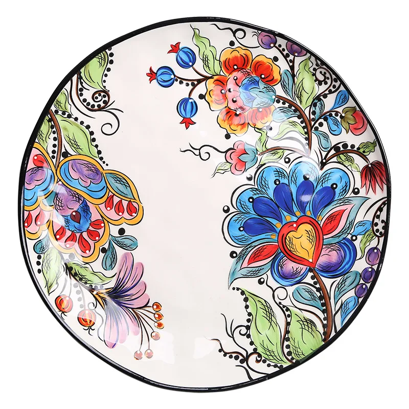 Tableware Ceramic Dinner Plate Set Dish 8/10 Inch Porcelain Cute Dessert Dinnerware Irregular hand-painted Steak | Дом и сад