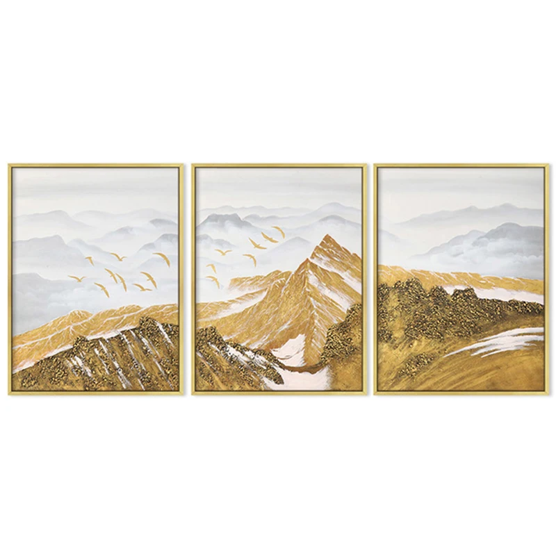 

Wall Art Modern Abstract Gold Snow Mountain Bird Canvas Painting Nordic Landscape Picture Posters Print Living Room Decoration