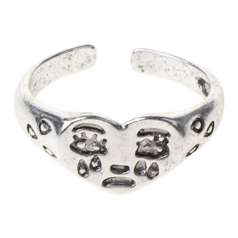 

Crying Heart Ring Vintage Silvery Open Adjustable Ring Band Fashion Jewelry