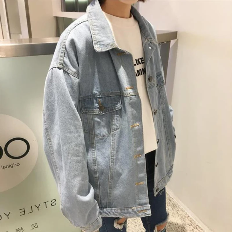 

Spring 2021 New Korean Style Loose BF Style Long Sleeve Jacket Top Retro Hong Kong Style Denim Jacket Women's Ins Fashion