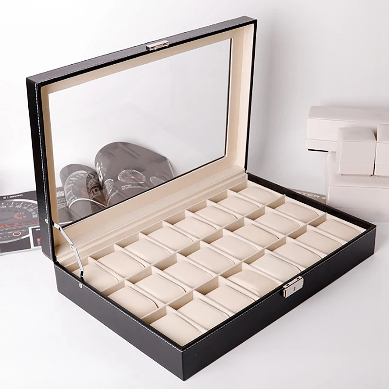 Коробка для часов органайзер чехол мужчин и женщин из искусственной кожи 24 слота