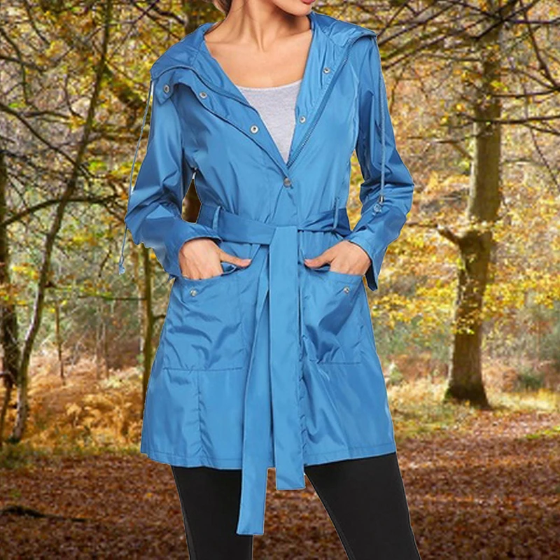 Женский ветрозащитный плащ с капюшоном длинная спортивная куртка для активного