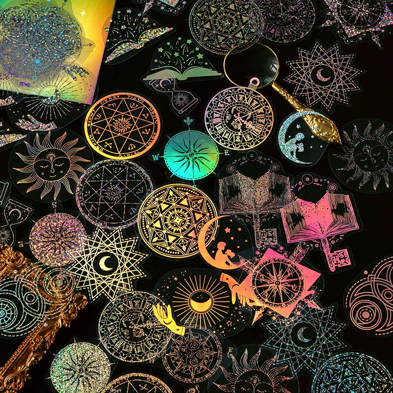 

45pcs Suncatcher Stciker Magic Astrolabe Flash Laser PVC Sticker Scrapbooking Decorative Mobile DIY Diary Album Decor Sticker