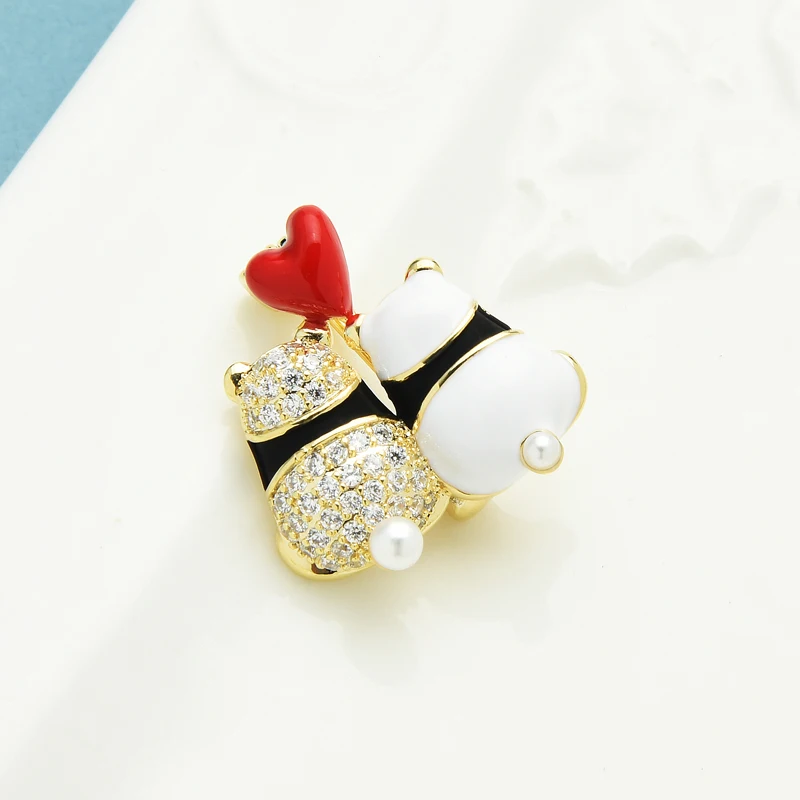 

Wuli&baby Enamel Love Couple Panda Brooches Women Cute Czech Rhinestone Animals Collar Pins Spring Jewelry Gifts