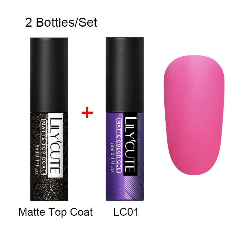 2 Bottles 1 LILYCUTE матовое верхнее покрытие Цвет УФ-гель для ногтей Полупостоянный личная гигиена лак для ногтей, маникюр Гель-краска для ногтей маникюр - Цвет: 2 Bottles 1