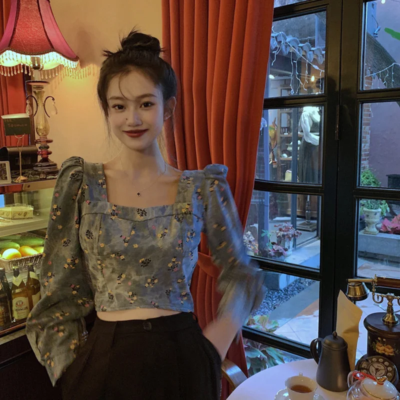 Короткая футболка с квадратным воротником верхняя одежда женская джинсовая