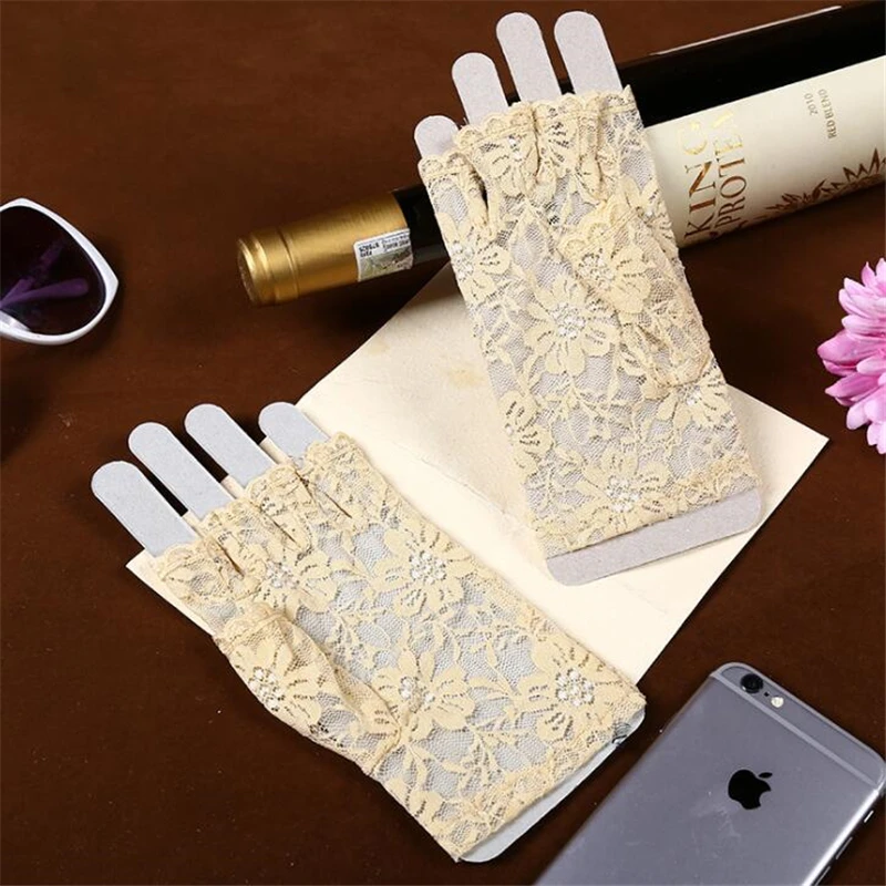 3 colors Sexy Woman Lady Lace Gloves Mittens For Bride Women Fingerless Party Black White Beige IU975801 | Аксессуары для одежды