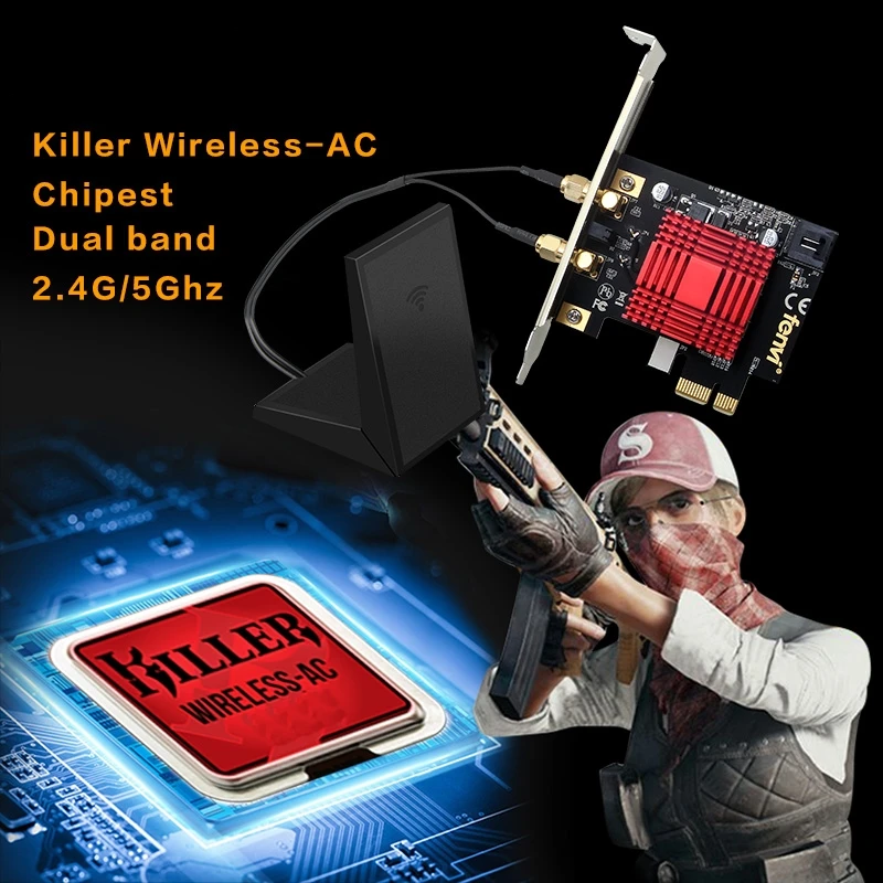 Двухдиапазонный 1200AC 1200 Мбит/с 2 4G/5 ГГц PCI-E 802.11ac беспроводной WiFi адаптер Killer Wlan