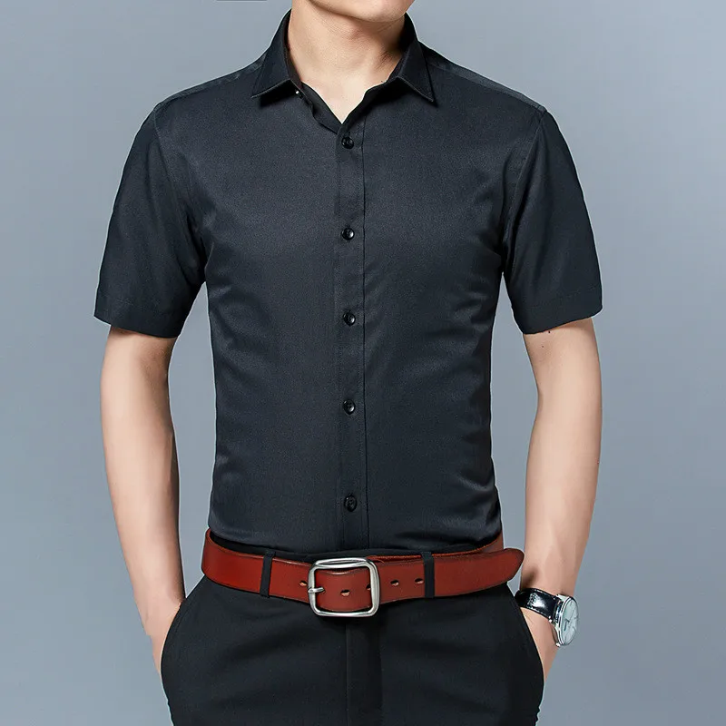 

Summer Mens Fashion Black Shirts Casual Slim Fit Short Sleeve Shirt Large Size 4xl 5xl Cotton Basic Office Formal Social Shirt