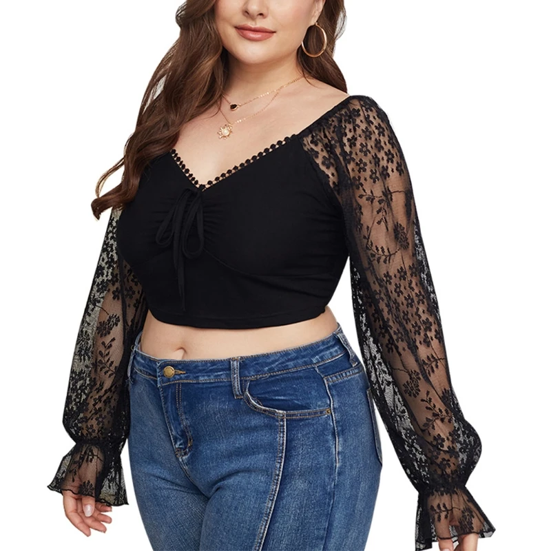 

Women's plus size fat MM long-sleeved short top H05D