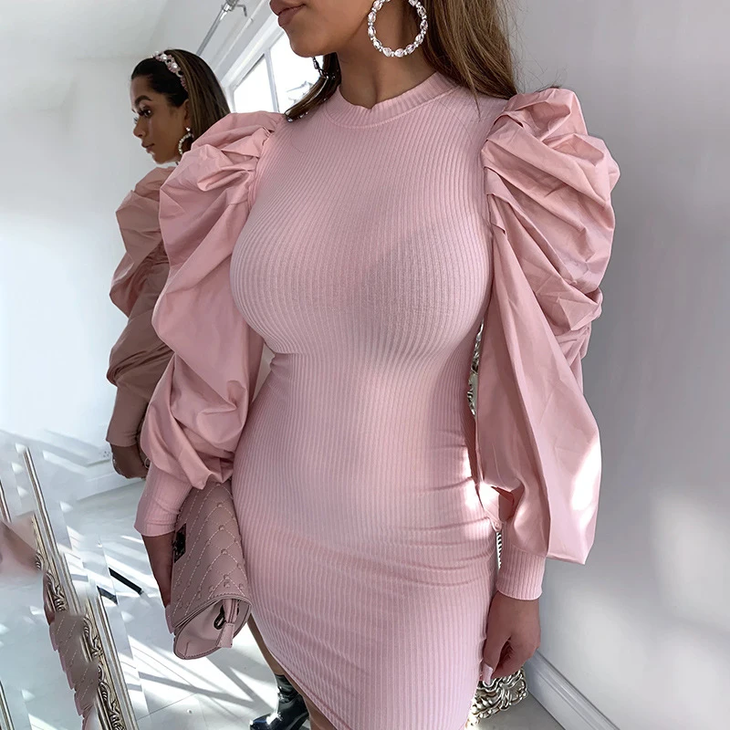 Сексуальное платье с пышными рукавами большие размеры женские вечерние платья