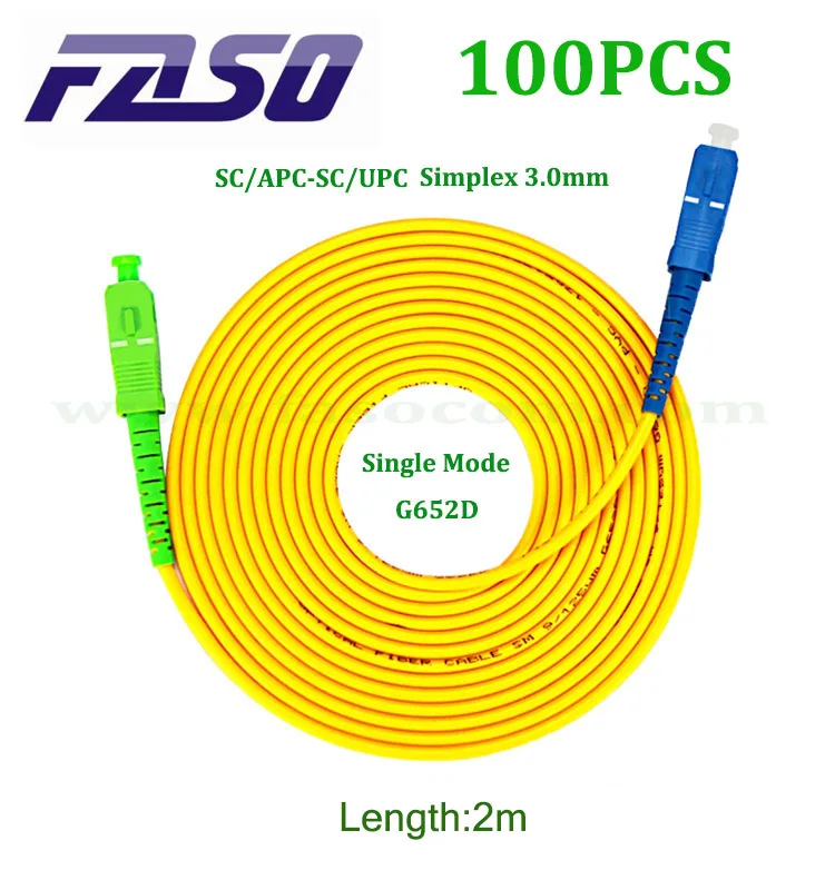 

100 шт., оптоволоконный патч-корд 2 м SC/APC на SC/UPC, 3,0 мм