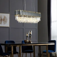 led modern stainless steel crystal gold black suspension luminaire lampen haning lamps lustre pendant light for dinning room