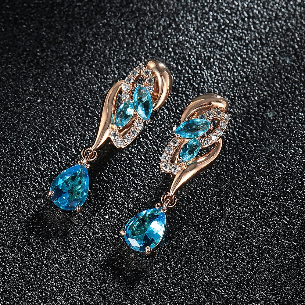 

Temperament Leaf Zircon Earrings for Women Rose Gold Color Drop Water Dangle Earings Long Crystal Wedding Party Jewelry Gifts