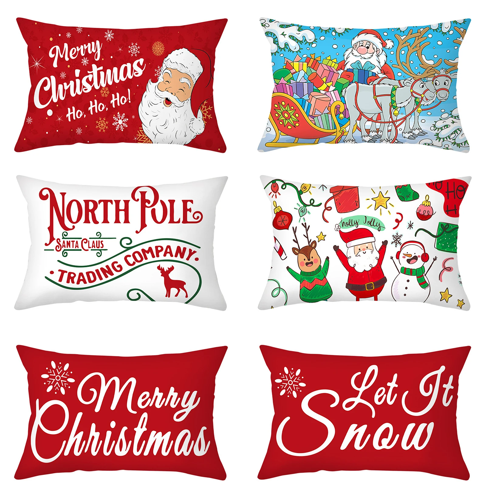 

22 Merry Christmas White Red Pillow Case for Xmas Style Printed Deer Santas Cushion Cover Home Decorative Sofa Throw Pillowcases