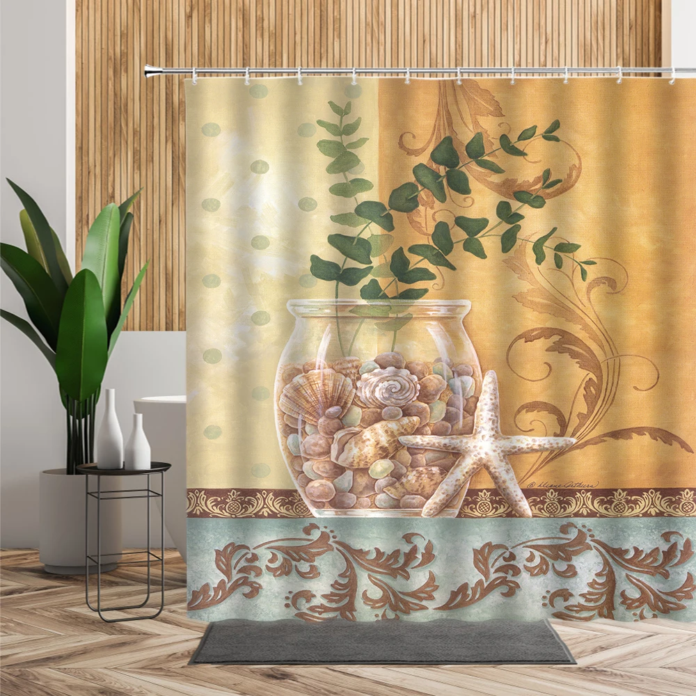 Европейская ретро картина маслом Цветочная занавеска для душа ваза