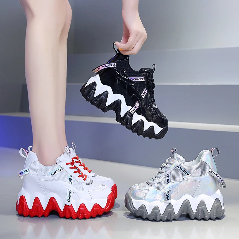 

Women Platform Chunky Sneakers 7cm high lace-up Casual Vulcanize Shoes luxury Designer Old Dad female fashion Wedge Sneakers