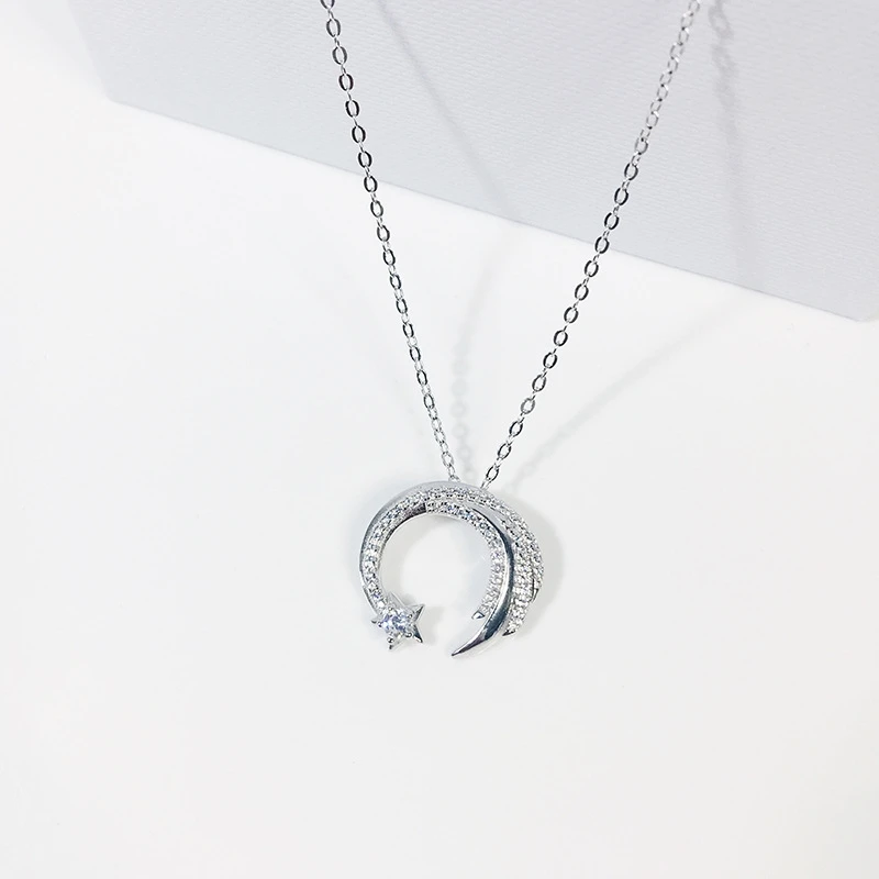 Moon Star ожерелье из стерлингового серебра 925 пробы, метеор, сад, скольжение, падающий Метеор, микро-инкрустированная Цепочка-ключица, темперамент, Женское Ожерелье