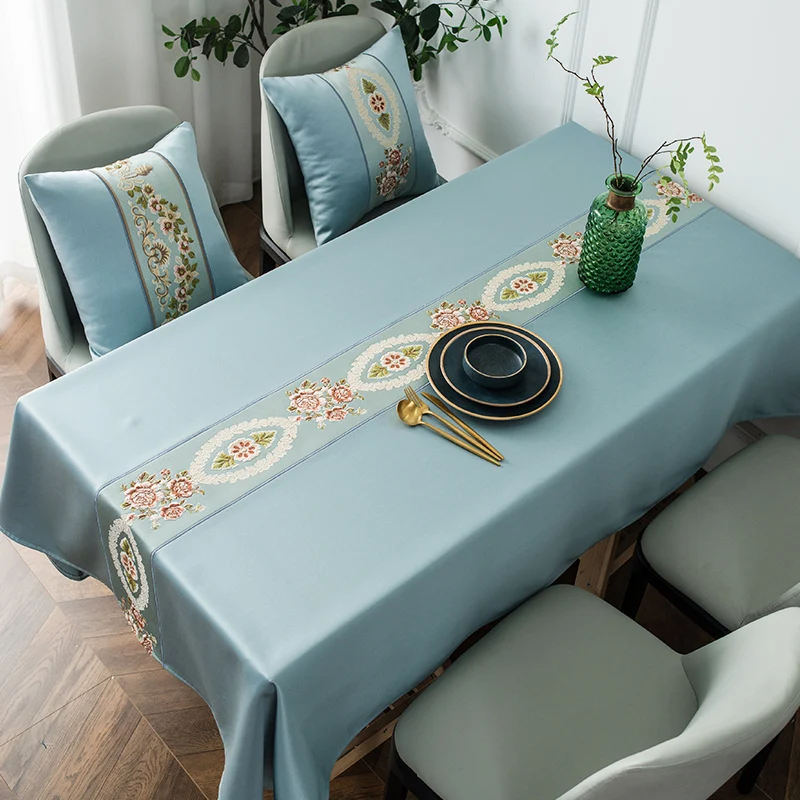 

Blue European Style Table Cloth Waterproof Party Solid Color Table Cloth Modern Aesthetic Mantel Mesa Dining Table Decor