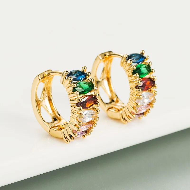 

Bohemia Multicolor Zirconia Hoop Earrings Dazzling Crystal Huggies Charming Rainbow Earring Piercing Jewelry Hoops For Lady Girl