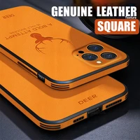 retro armor case for iphone 13 pro max 12 11 mini x xs luxury leather square frame deer camera protection shockproof cover