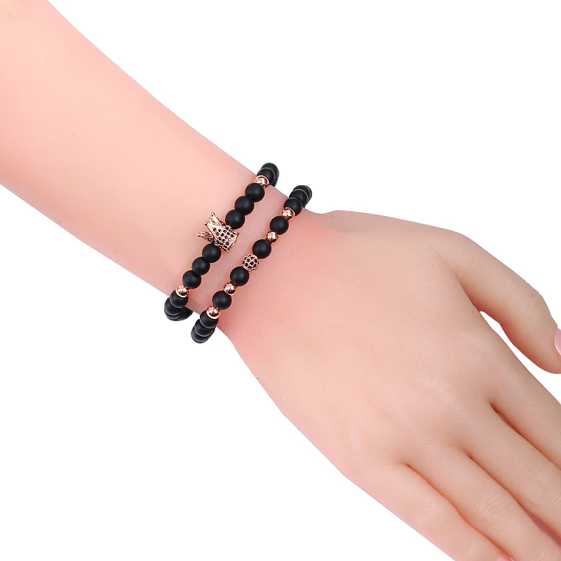 2 шт./компл. оксин камень бусы браслет мужской Корона CZ проложить браслеты