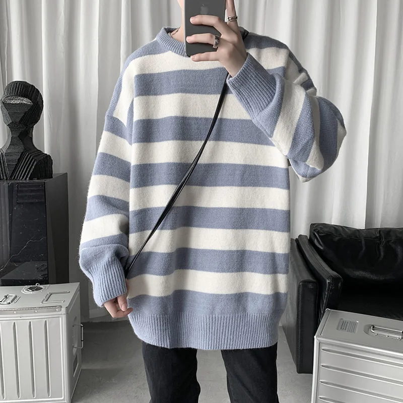 

NoEstaMal Fashion Striped Men's Sweaters 2022 Korean Man Oversized Knitted Pullovers Harajuku Casual Long Sleeve Male Sweater