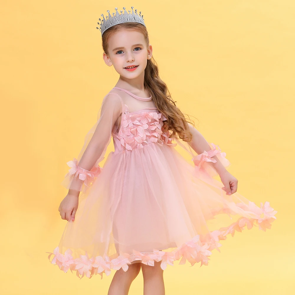 Детское кружевное платье HE Hello Enjoy Осеннее розовое для девочки элегантное детское