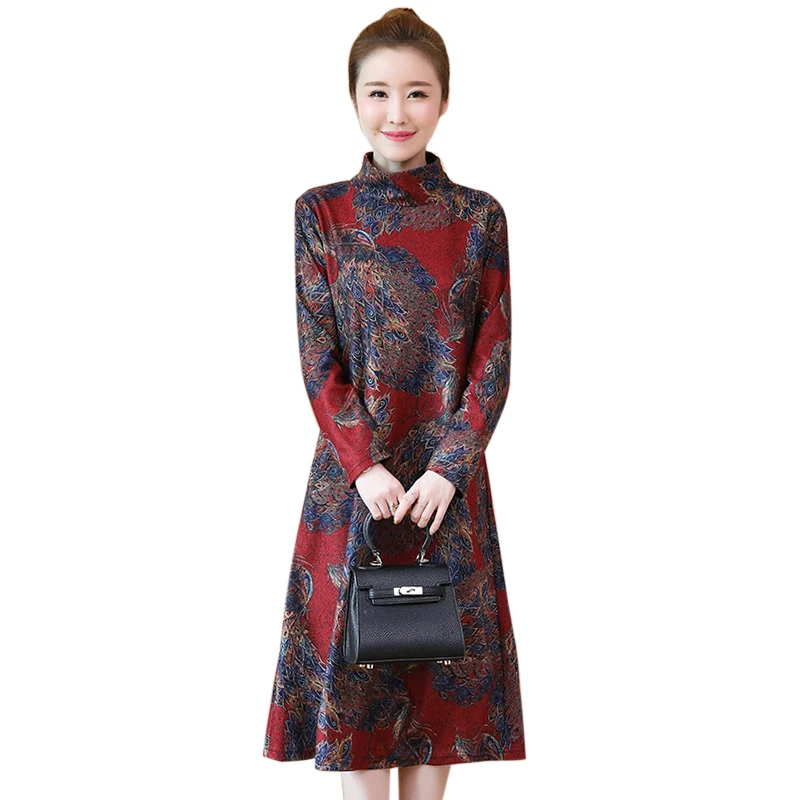 

Зимнее женское платье, новинка, пуловер с высоким воротником и принтом, шерстяное платье с длинным рукавом 5XL, длинное женское платье, платья...