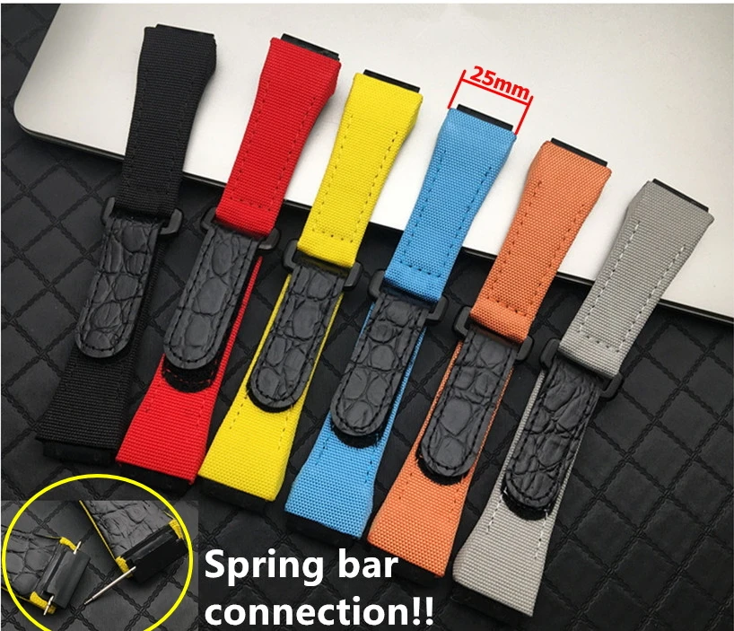 Ремешок мужской из нейлоновой ткани с кожаным ремешком 25 мм | Наручные часы