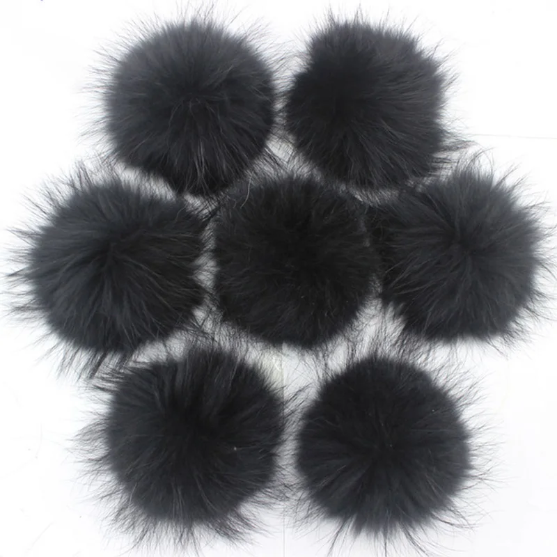 Пушистые Помпоны из лисьего меха с пуговицами 13- 15 см шарики DIY помпоны