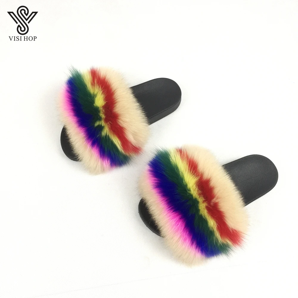 Новинка 2020 года Роскошные женские пляжные шлепанцы Модные летние из лисьего меха