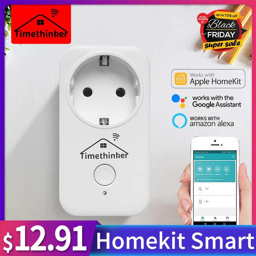 Timethinker Wi-Fi розетка для Apple Homekit Smart EU вилка работает для Alexa Google Home Сири, голосовой приложение дистанционное управление русский запас