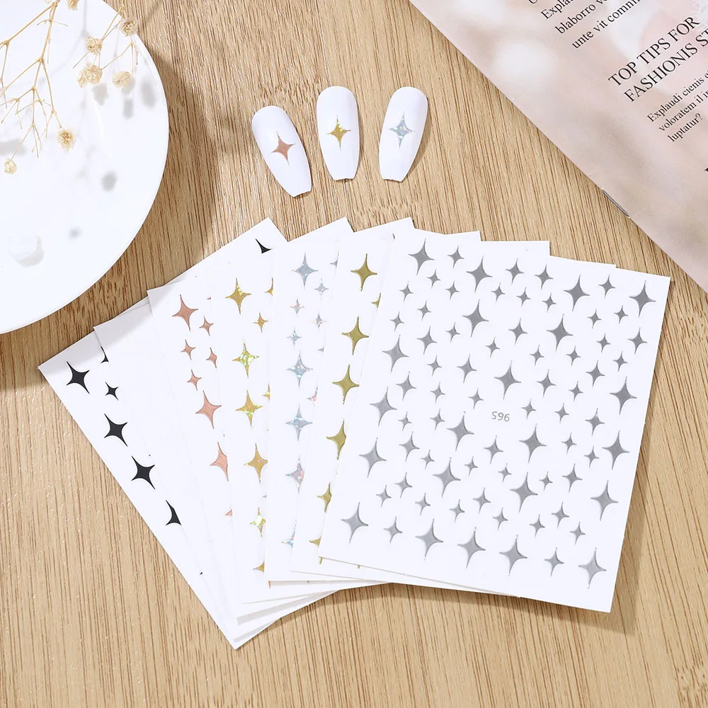 

1Pcs 3D Nail Sticker DIY Black Colour Star Designs Self-Adhesive Slider Colorful Transfer Nail Art Decoration Manicure Decals