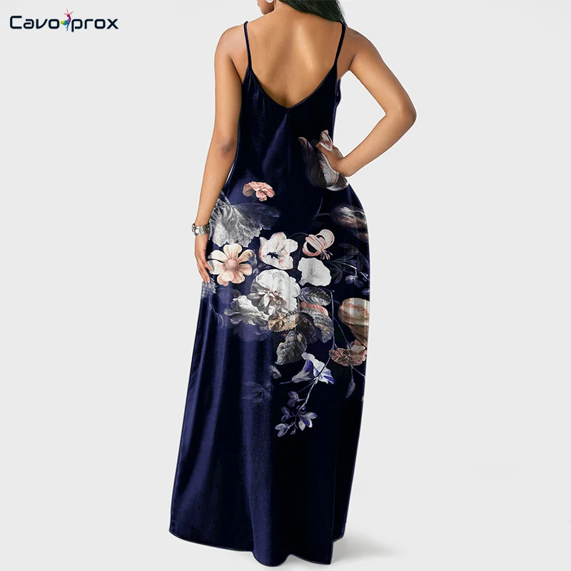 Женское платье на бретельках с цветочным принтом без рукавов длина до пола