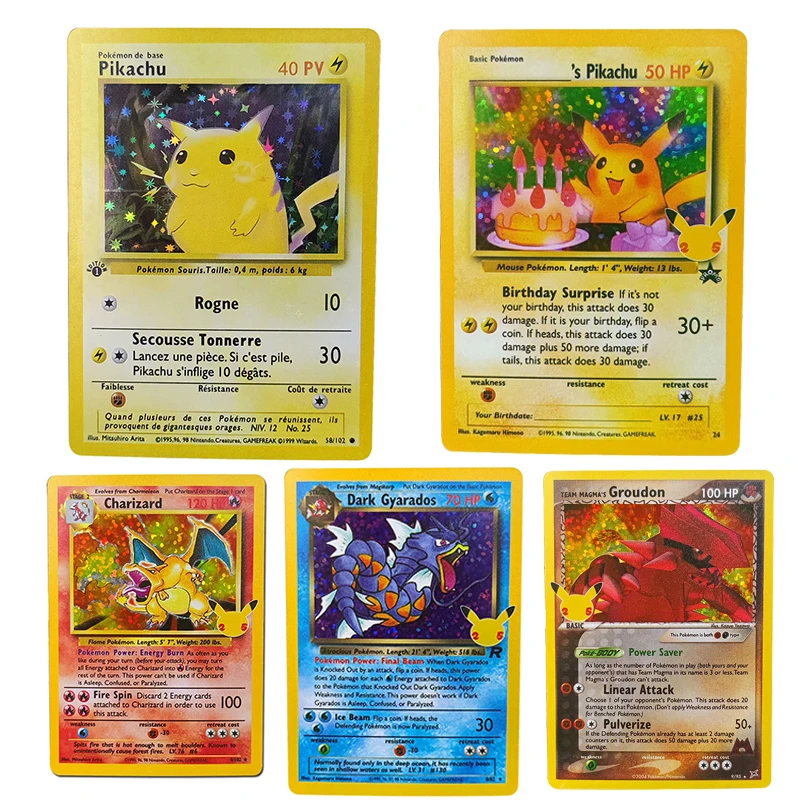 

Anime Pokemon DIY Flash Card 25th English 1996 year Pikachu Charizard game collection CARD kids toys Holiday gift
