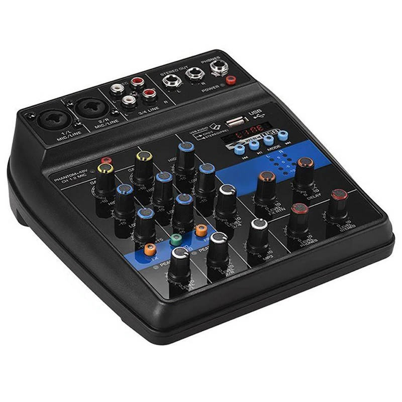 Portable 4 Channels Usb Mini Sound Mixing Console Audio Mixer Amplifier Bluetooth 48V Phantom Power For Karaoke Ktv Match Party |