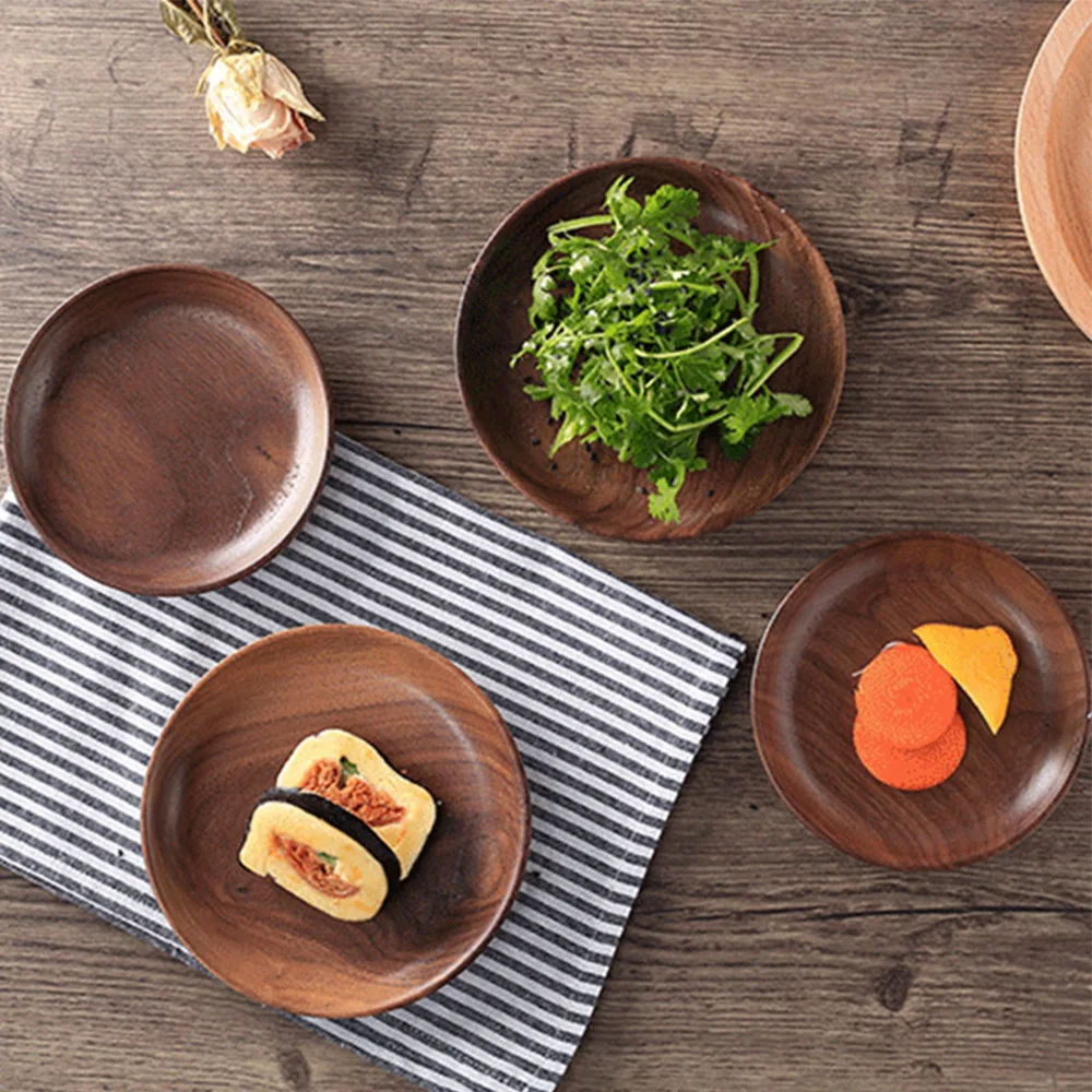 Японская Мода Круглый десертная тарелка круглый поднос для торта грецкий орех