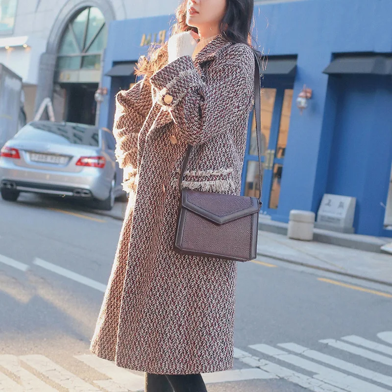 Зимнее новое длинное плотное шерстяное пальто модное свободное Шерстяное