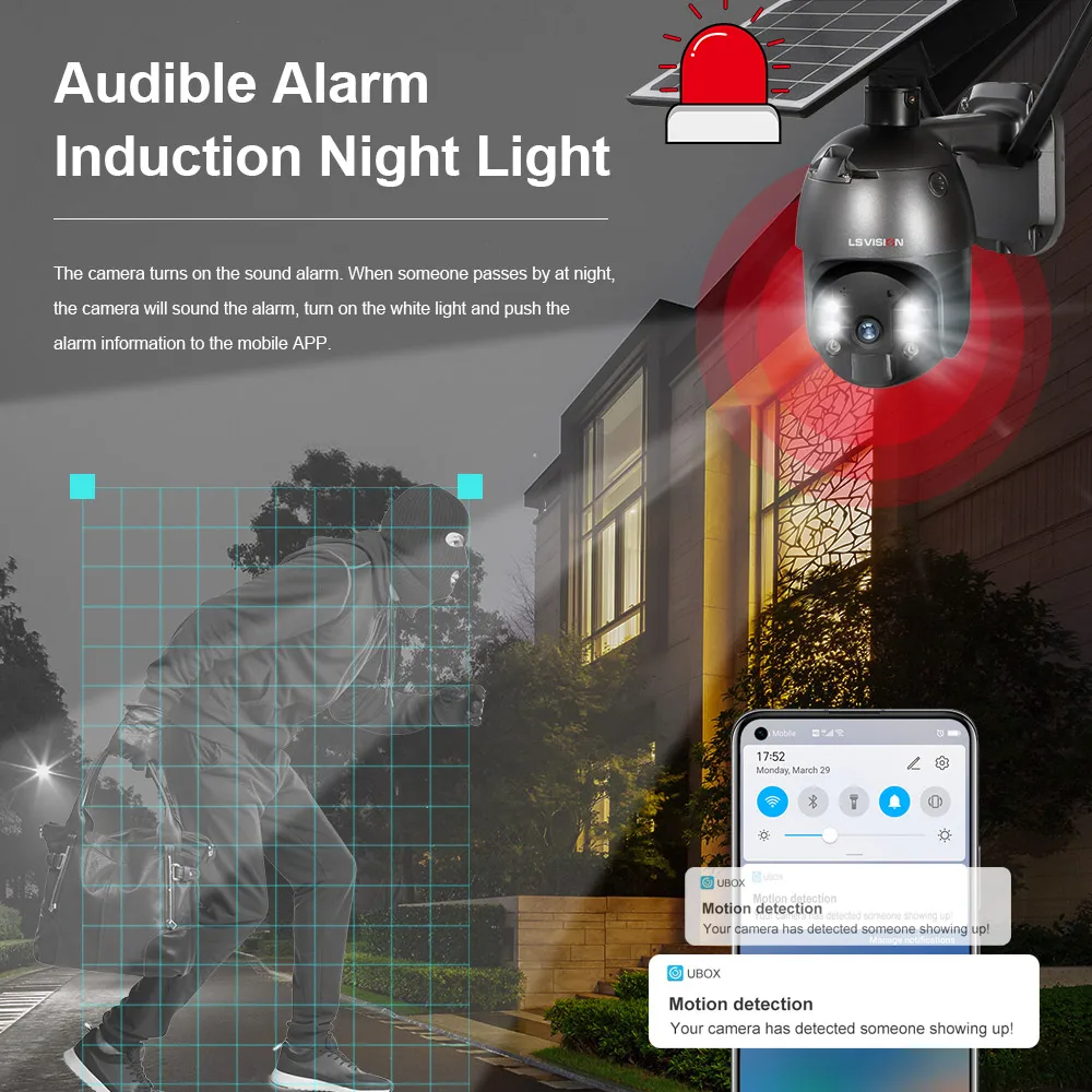 IP-камера наружная беспроводная водонепроницаемая с ночным видением 8 Вт 4G Wi-Fi HD