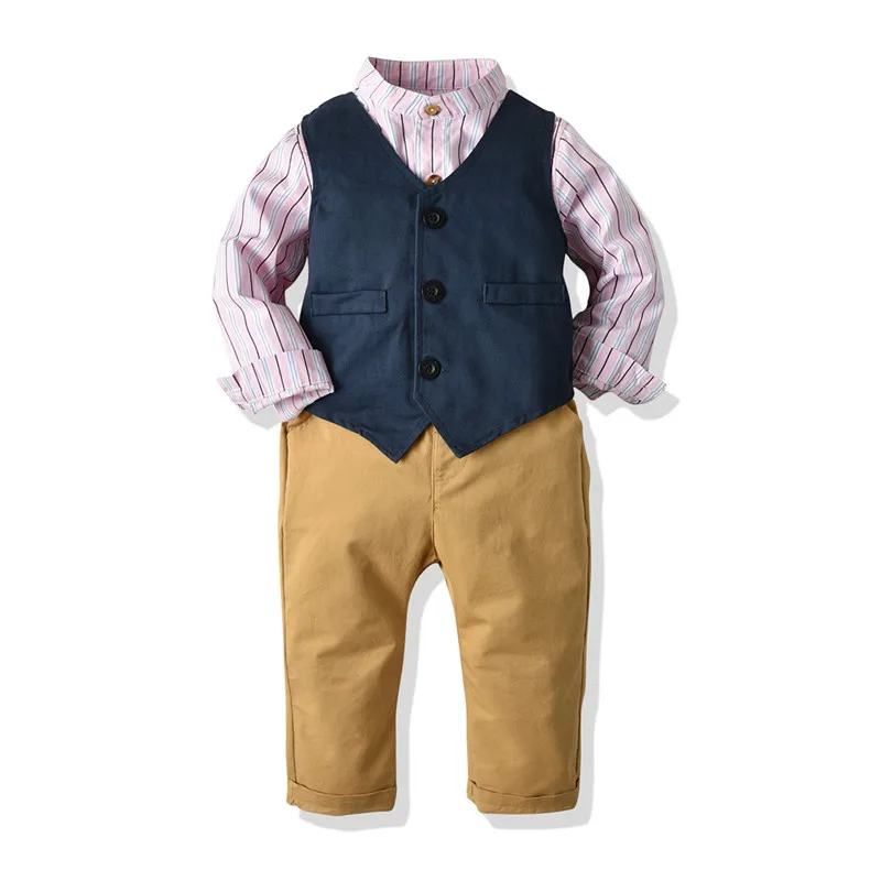 

Vest Set for Kids Boy Clothing High Quality Toddler Formal Suit Long-sleeves Shirt + Vest + Khaki Trousers Children Clothes Set