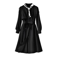 shuchan dresses for women 2021 springautumn viscose lanon office lady a line appliques mid calf long sleeve dress