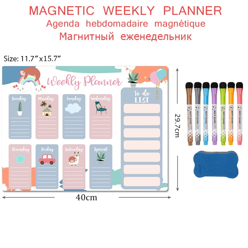 Magnetic Weekly Monthly Planner Calendar Fridge Magnet Stickers Schedule Erasable Markers Message Drawing Whiteboard for Wall