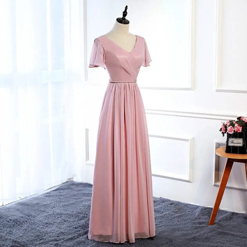 V-neck Новинка, корейские вечерние платья на одно плечо, платье подружки невесты, розовое платье подружки невесты - Цвет: V-neck