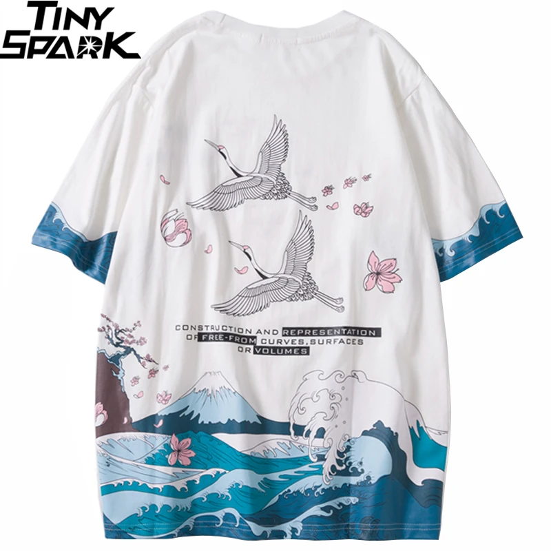 Футболка мужская хип-хоп 2020 уличная одежда японская великая волна Harajuku Crane принт