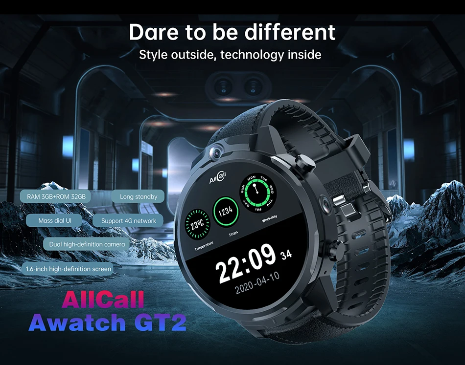 

Awatch GT2 1.6" 4G 3GB 32GB Smart Watch Men Face ID GPS Camera Waterproof 1080mAh Heart Rate Android Smartwatch Phone