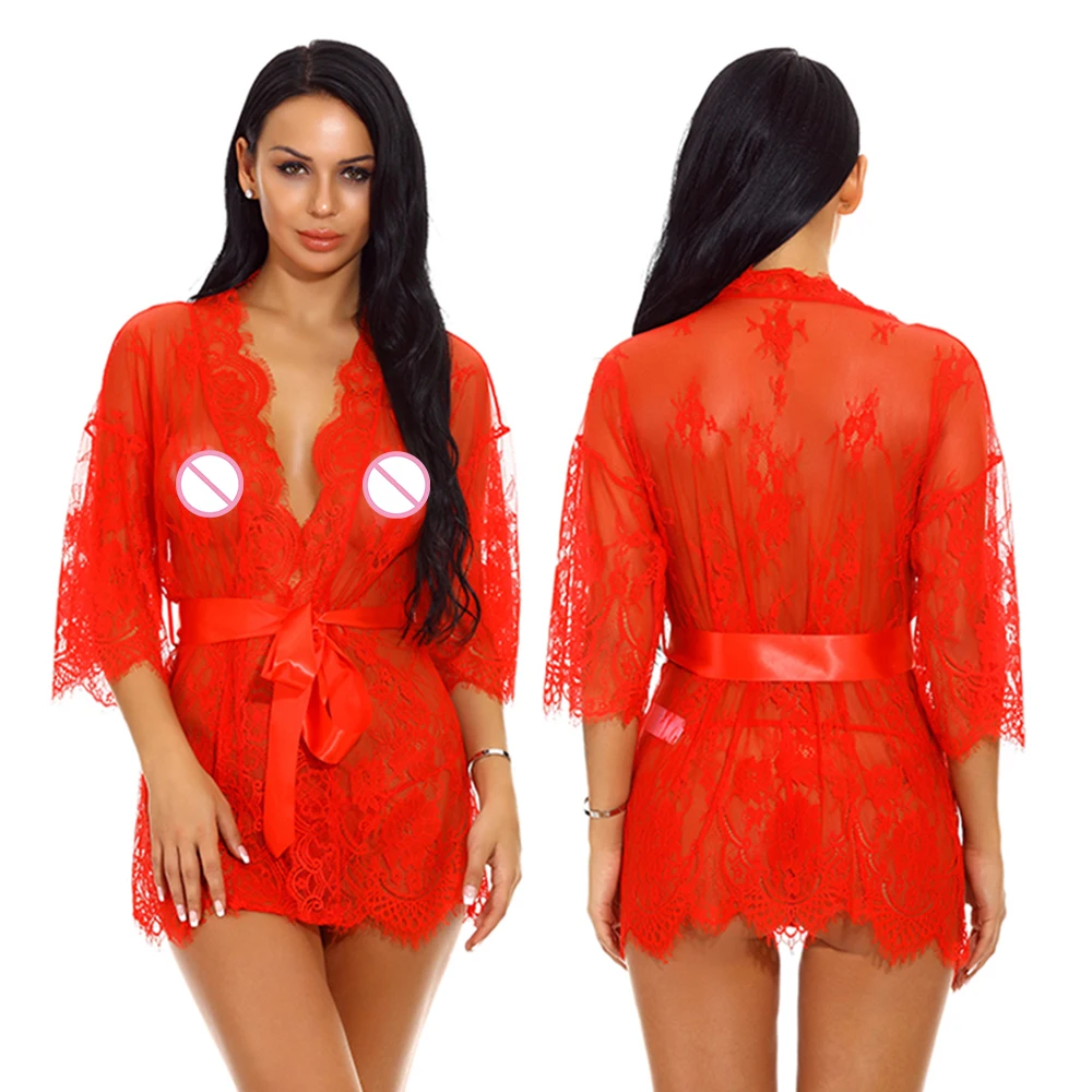 Сексуальное нижнее белье халаты для секса прозрачная Пижама с вышивкой бондаж